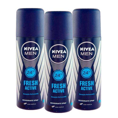 Kit com 3 Desodorantes Nívea For Men Fresh Active Spray 90mL