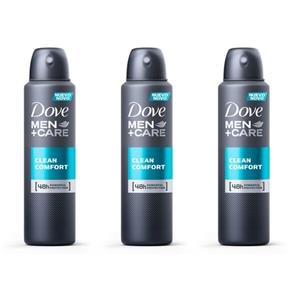Kit com 3 Dove Clean Comfort Desodorante Aerosol Masculino 89g