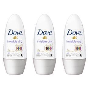 Kit com 3 Dove Invisible Dry Desodorante Rollon Feminino 50ml