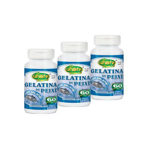 Kit com 3 Gelatina de Peixe 480mg - Unilife - 60 Cápsulas