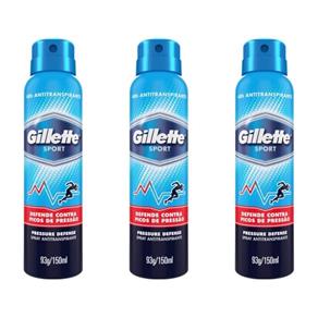 Kit com 3 Gillette Pressure Defense Desodorante Aerosol Jato Seco 150ml