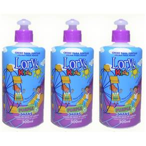 Kit com 3 Lorys Kids Purple Shake Creme para Pentear 300g