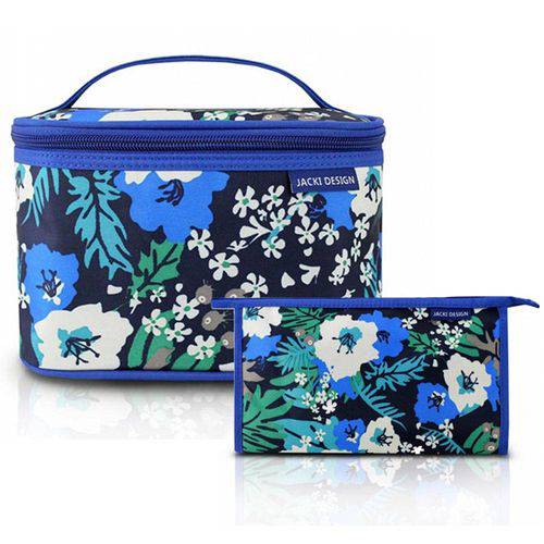 Kit com Necessaire + Frasqueira para Viagem Azul Floral - Jacki Design