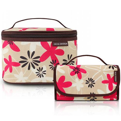 Kit com Necessaire + Frasqueira para Viagem Marrom Floral - Jacki Design