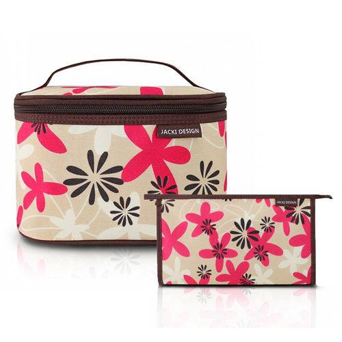 Kit com Necessaire + Frasqueira para Viagem Marrom Floral - Jacki Design
