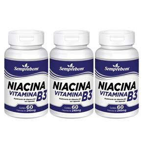 Kit com 3 Niacina Vitamina B3 - Semprebom - 60 Cápsulas Cada de 240 Mg.