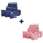 Kit com 2 Organizadores de Malas de 6 Peças Azul e Rosa Liso - Jacki Design