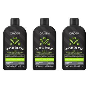 Kit com 3 Origem For Men Crescimento Shampoo 300ml