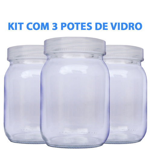 Kit com 3 Potes de Vidro para Leite Materno 200ml