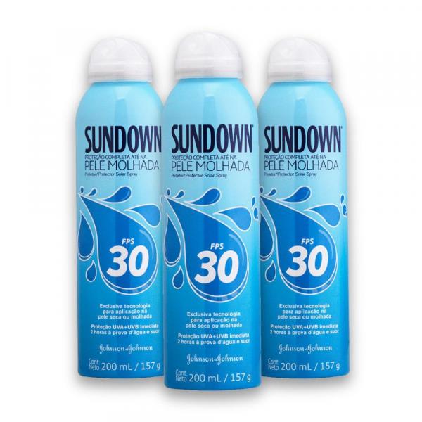 Kit com 3 Protetores Solar SUNDOWN Pele Molhada FPS 30 Spray 200ml - Sundown