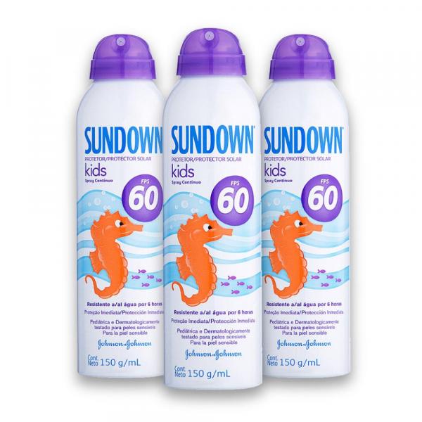 Kit com 3 Protetores Solar SUNDOWN Praia e Piscina Kids Spray FPS 60 150ml - Sundown