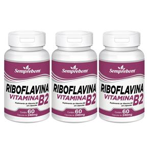 Kit com 3 Riboflavina Vitamina B2 - Semprebom - 60 Cápsulas Cada de 240 Mg.