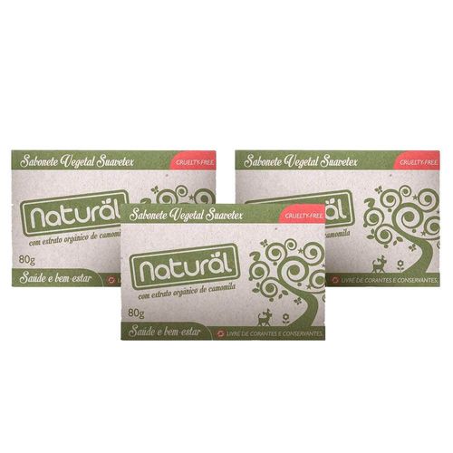 Kit com 3 Sabonetes Vegetal Natural Suavetex com Extrato de Camomila 80g - Orgânico Natural