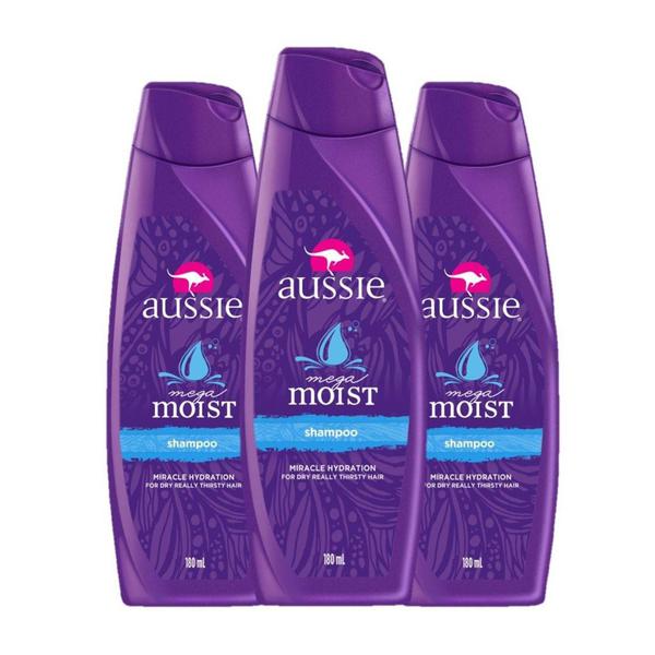 Kit com 3 Shampoo Aussie Moist 180ml