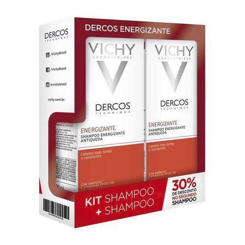 Kit com 2 Shampoo Dercos Energizante Antiqueda 200ml Vichy