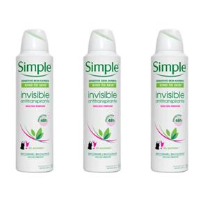 Kit com 3 Simple Invisible Desodorante Aerosol S/ Perfume Feminino 150ml