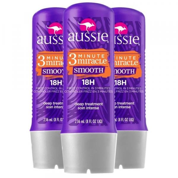 Kit com 3 Tratamento Aussie 3 Minute Miracle Smooth Frizz Control 236ml