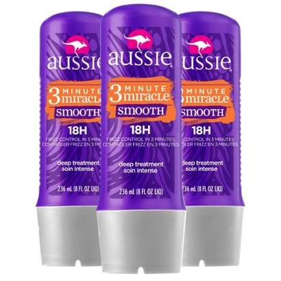 Kit com 3 Tratamento Aussie 3 Minute Miracle Smooth Frizz Control 236Ml