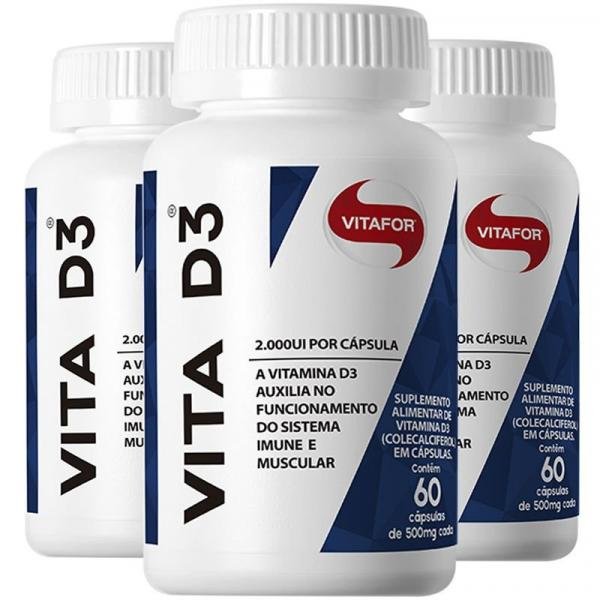 Kit com 3 Vita D3 de 60 Cápsulas da Vitafor