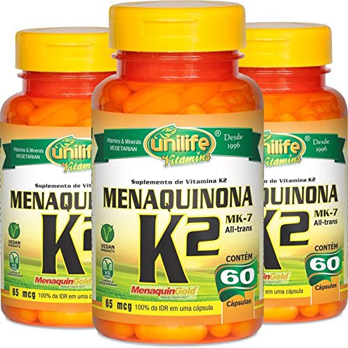 Kit com 3 Vitamina K2 Menaquinona MK7 60 Cápsulas Unilife