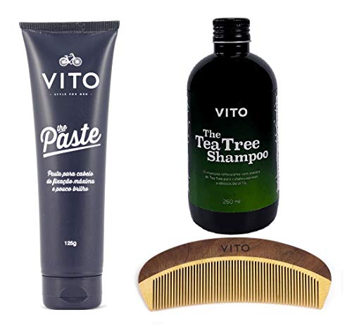 Kit Combo para Cabelos - Fixação Forte - Shampoo + The Paste + Pente de Madeira - Vito