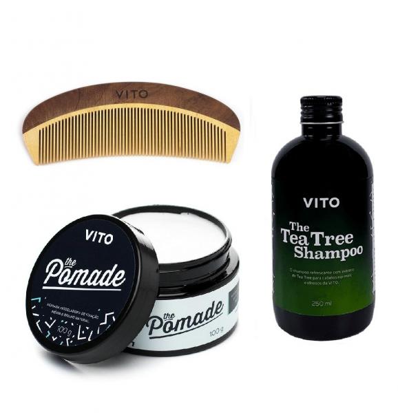 Kit Combo para Cabelos - Fixação Media - Shampoo + Pomade + Pente - Vito