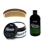 Kit Combo para Cabelos - Fixação Media - Shampoo + Pomade + Pente - Vito