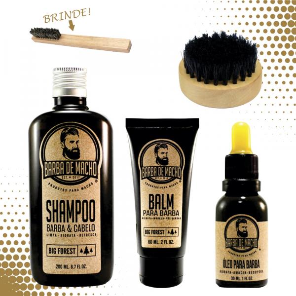 Kit Completo Shampoo Balm Óleo + Escova Redonda Compre já - Barba de Macho