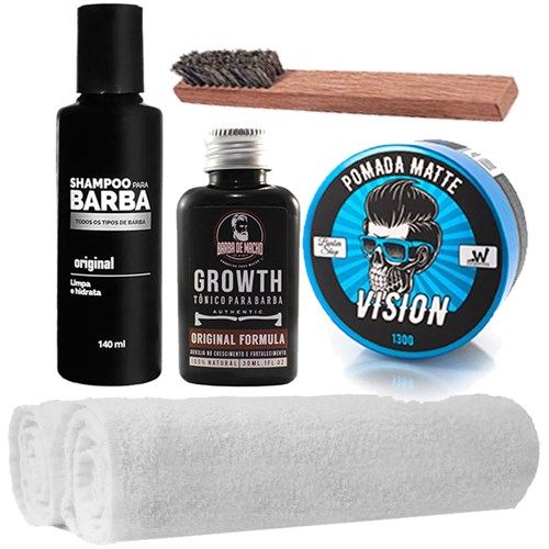 Kit para Barba Shampoo Tônico Pomada Toalhas Escova Usebarba