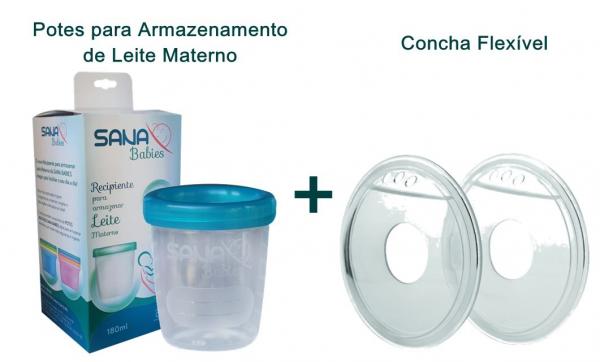 Kit Concha Flexível + Potes para Armazenamento de Leite Materno Sana Babies