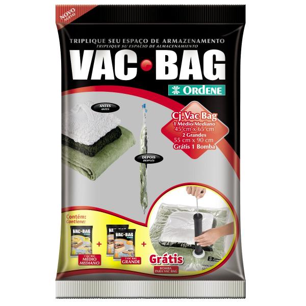 Kit Conjunto Saco a Vácuo Vac Bag 1 Médio + 2 Grande + Bomba Ordene