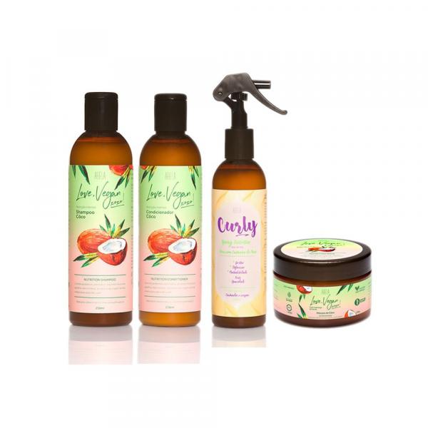 Kit Cosméticos Veganos - 1 Shampoo, 1 Condicionador, 1 Máscara e 1 Spray Finalizador Curly Crespos - Abela Cosmetics