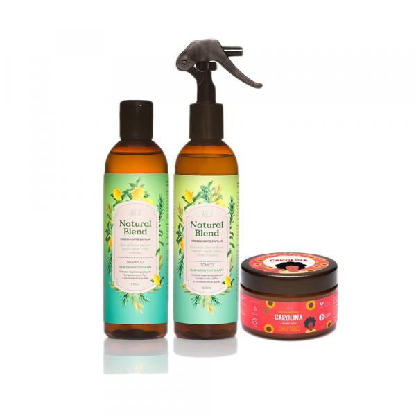Kit Cosméticos Veganos - 1 Shampoo, 1 Spray Natural Blend e 1 Máscara Carolina - Abela Cosmetics