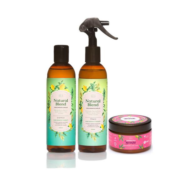 Kit Cosméticos Veganos - 1 Shampoo, 1 Spray Natural Blend e 1 Máscara Nutrição - Abela Cosmetics