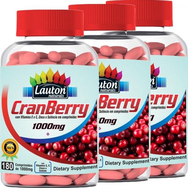 Kit 3 Cranberry 1000 Mg 180 Comprimidos Lauton Nutrition