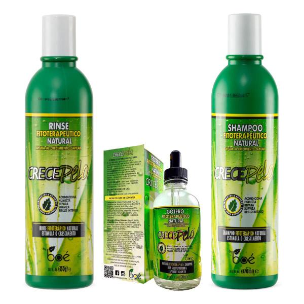 Kit Crece Pelo Shampoo 370ml Condicionado 350gr Gotero 120ml - Boé Cosmeticos