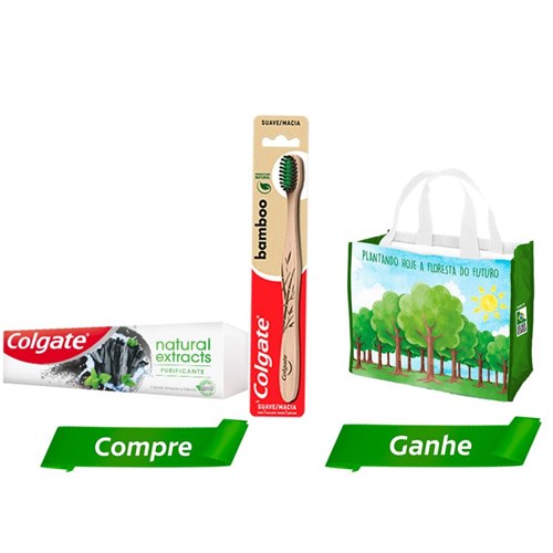 Kit Creme Dental Colgate Natural Extracts Purificante 90g+ Escova Dental Bamboo + Sacola Ecologica
