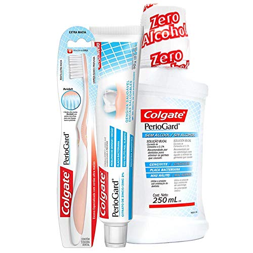 Kit Creme Dental Colgate Periogard 90g + Solução Bucal S/Álcool 250ml + Escova Dental