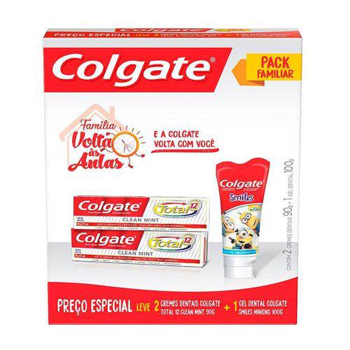 Kit Creme Dental Colgate Total 12 Clean Mint 90g + Gel Dental Minions