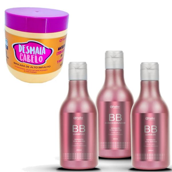 Kit Creme Hidratante Profunda Desmaia Cabelo e BB Cream 3x280ml - Haike