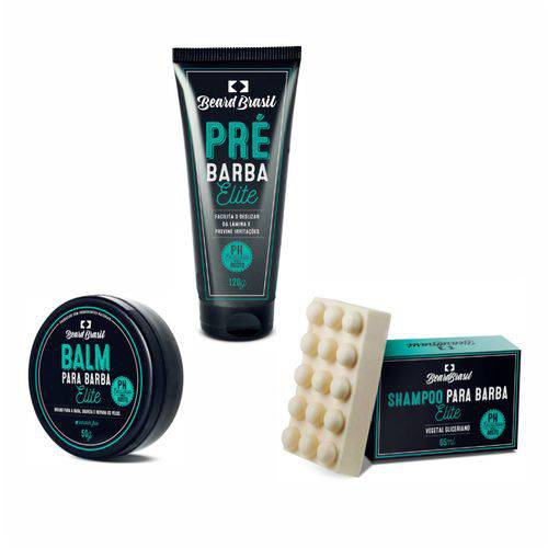 Kit Creme Pré Barba Shampoo em Barra e Balm Elite Beard Brasil