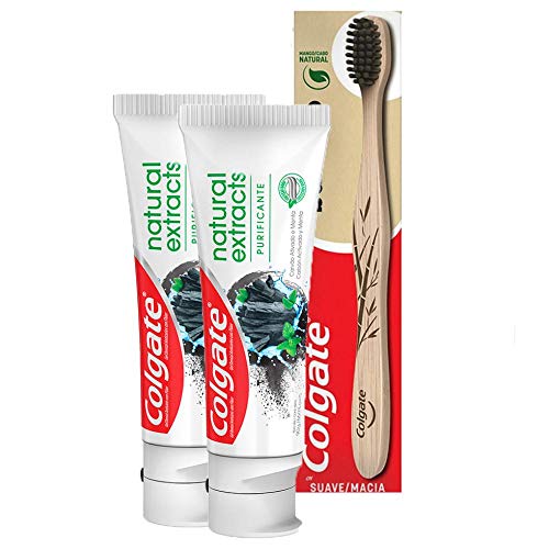 Kit 2 Cremes Dental Colgate Natural Extracts Purificante 90g + Escova Bamboo