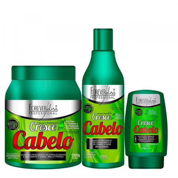 Kit Cresce Cabelo Forever Liss Shampoo 500ml, Liss Máscara 1Kg e Leave-in Fitoterápico 140g