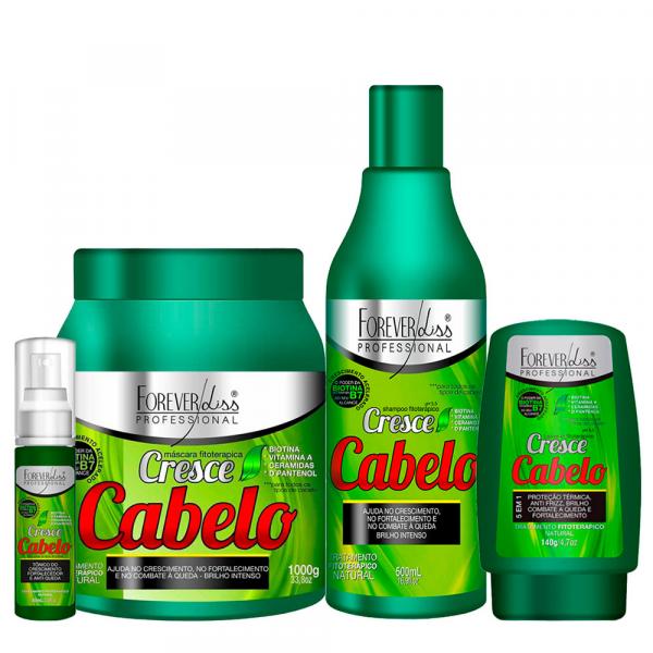 Kit Cresce Cabelo Forever Liss Shampoo 500ml, Máscara 1Kg, Leave-in Fitoterápico 140g e Tônico 60ml
