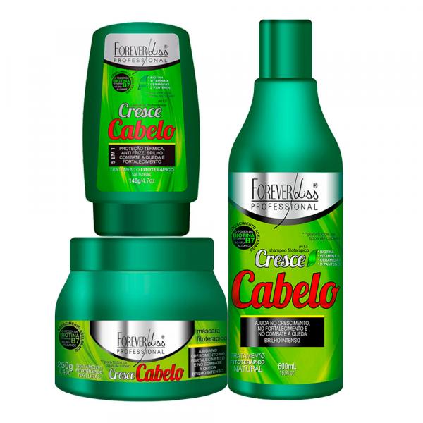 Kit Cresce Cabelo Forever Liss Shampoo 500ml, Máscara 250g e Leave-in Fitoterápico 140g