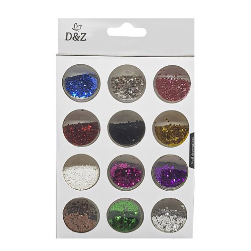 Kit D e Z 12 Potinhos Glitter Flocado Colorido Brilho Unha