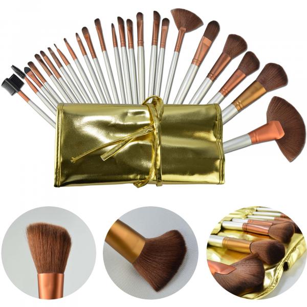 Kit de 24 Pincéis para Maquiagem Profissional com Estojo Dourado CBRN10448 - Commerce Brasil