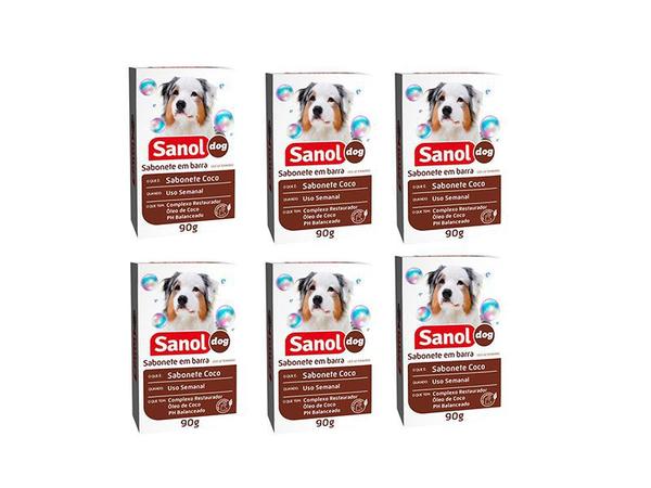 Kit de 6 Sabonetes para Cachorro e Gato Sabonete de Coco Sanol Complexo Restaurador com Óleo de Coco