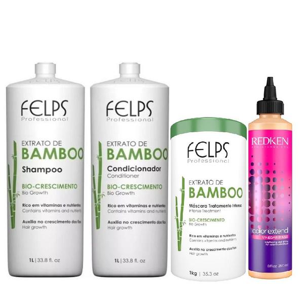 Kit de Biocrescimento Extrato de Bamboo Felps e Tratamento Color Extend Vinegar Rinse Redken 250ml - Felps Professional
