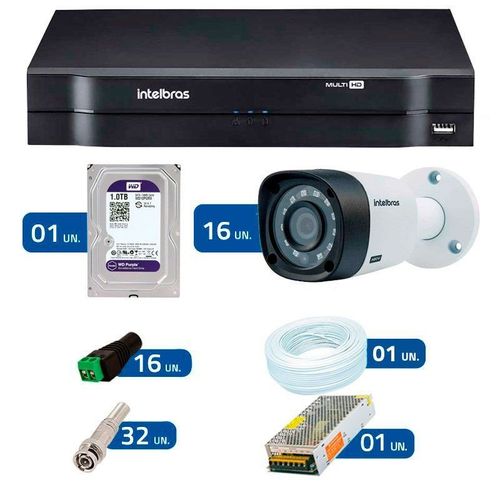 Kit de Câmeras de Segurança - DVR Intelbras 16 Ch G2 Tríbrido HDCVI + 16 Câmeras Infra VHD 3120B G2 
